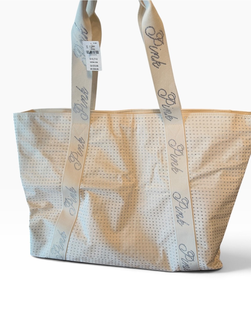 Victoria’s Secret PINK Bling Rhinestone Ivory Oversized Tote Bag NWT